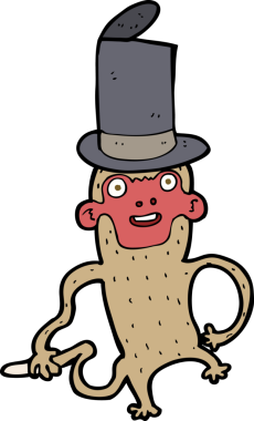 Bir insan tarafından çizilmiş silindir şapkalı bir maymun.