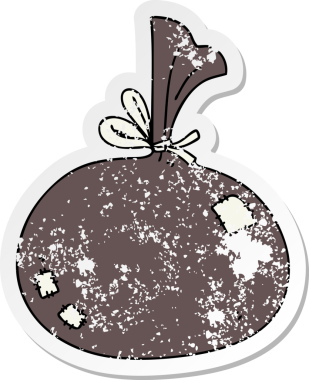 Bir insan tarafından çizilmiş garip bir el karikatür çuvalının sıkıntılı çıkartması.