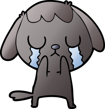 Bir insan tarafından çizilmiş şirin bir çizgi film köpeği ağlıyor.