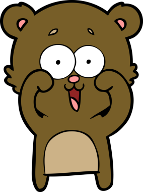 Bir insan tarafından çizilmiş gülen oyuncak ayı çizgi filmi.