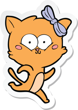 Bir insan tarafından çizilmiş çizgi film kedisinin çıkartması.