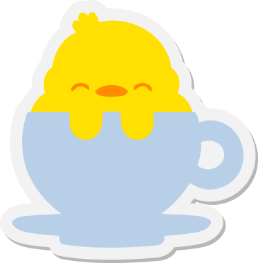 Bir insan tarafından çizilmiş çay fincanındaki sevimli yavru kuş.