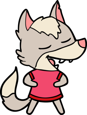 Bir insan tarafından çizilmiş gülen bir kurt.