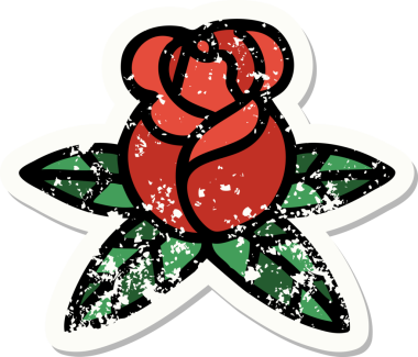 Bir insan tarafından çizilmiş tek bir gülün geleneksel stil dövmesi.