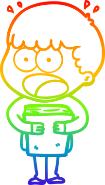 Gökkuşağı gradyan çizgi çizimi bir insan tarafından çizilmiş bir kitapla adamı şok etti