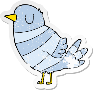 Bir insan tarafından çizilmiş karikatür kuşunun sıkıntılı çıkartması