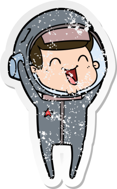 Bir insan tarafından çizilmiş mutlu bir astronotun sıkıntılı çıkartması.