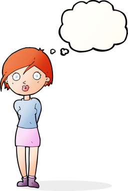 Bir insan tarafından çizilen düşünce baloncuğu ile kızı şaşırtan çizgi film.