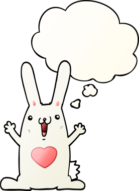 Düşünce baloncuğuna aşık çizgi film tavşanı bir insan tarafından çizilmiş.