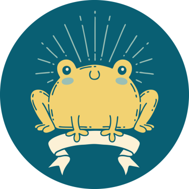 Bir insan tarafından çizilen mutlu kurbağa dövmesi ikonu