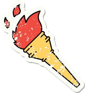 Bir insan tarafından çizilmiş, geleneksel bir meşale stili, sıkıntılı etiket dövmesi