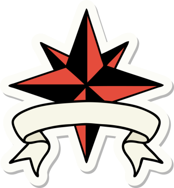 Bir insan tarafından çizilmiş bir yıldızın pankartına sahip dövme stili.