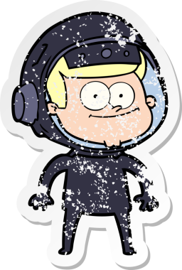 Bir insan tarafından çizilmiş mutlu bir astronot karikatürü.