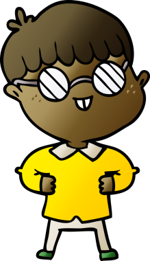 Bir insan tarafından çizilmiş gözlük takan çizgi film çocuğu.