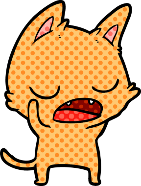 Bir insan tarafından çizilmiş konuşan kedi çizgi filmi.