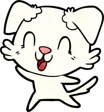 Bir insan tarafından çizilmiş gülen çizgi film köpeği.