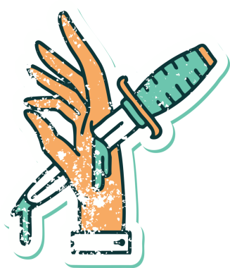 İnsan eliyle çizilmiş bir hançerin sembolik dövmeli görüntüsü.