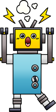 Arızalı bir robotun insan tarafından çizilmiş gölgeli karikatürü