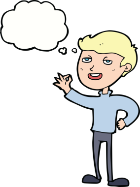 Çizgi filmci bir insan tarafından çizilmiş düşünce baloncuğuyla mükemmel bir jest yapıyor.