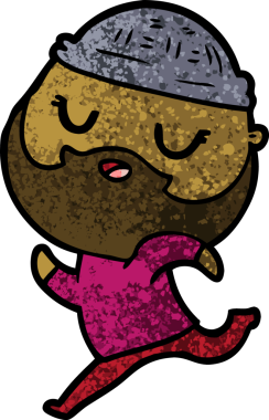 Bir insan tarafından çizilmiş sakallı bir çizgi film adamı.