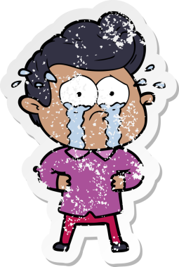 Bir insan tarafından çizilmiş, elleri kalçasında ağlayan bir karikatür çıkartması.