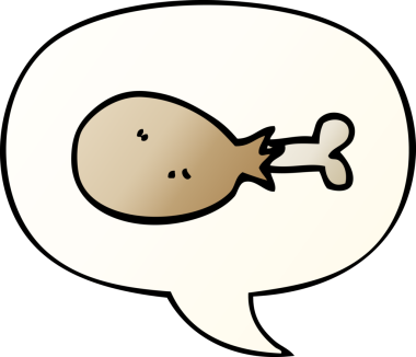 karikatür tavuk budu ve konuşma baloncuğu bir insan tarafından çizilmiş.