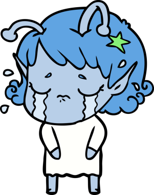 Bir insan tarafından çizilmiş ağlayan uzaylı kız çizgi filmi.