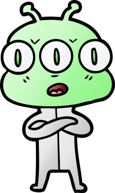 Bir insan tarafından çizilmiş üç gözlü uzaylı çizgi filmi.