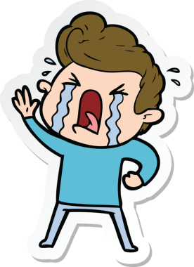 Bir insan tarafından çizilmiş ağlayan bir karikatür çıkartması.