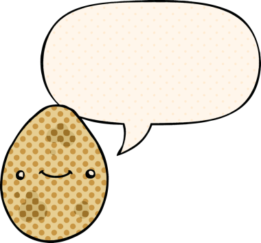 Bir insan tarafından çizilmiş çizgi roman tarzında konuşma balonu olan bir çizgi film yumurtası.