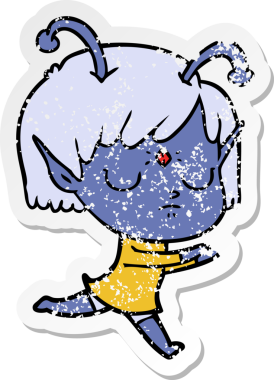 Bir insan tarafından çizilmiş uzaylı bir kızın sıkıntılı çıkartması.