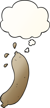 Düşünce baloncuklu çizgi film sosisi. Bir insan tarafından çizilmiş yumuşak bir gradyan stil.