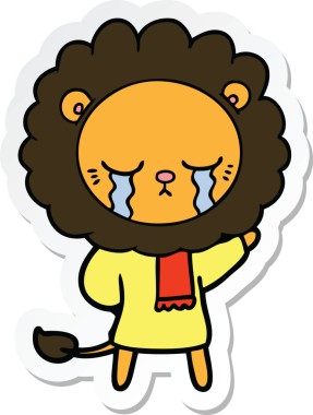 Bir insan tarafından çizilmiş ağlayan çizgi film aslanının çıkartması.