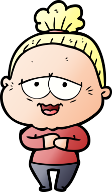 Bir insan tarafından çizilmiş mutlu yaşlı kadın çizgi filmi.