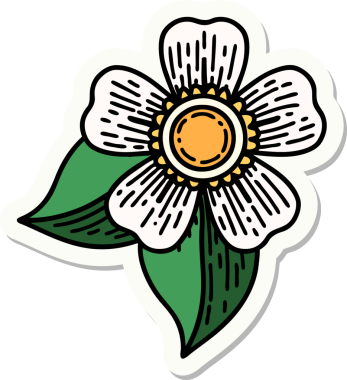 Bir insan tarafından çizilmiş geleneksel bir çiçek stiliyle dövme çıkartması.