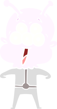 Bir insan tarafından çizilmiş mutlu düz renkli çizgi film uzaylısı.