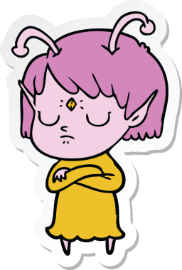 Bir insan tarafından çizilmiş uzaylı bir kızın çıkartması.