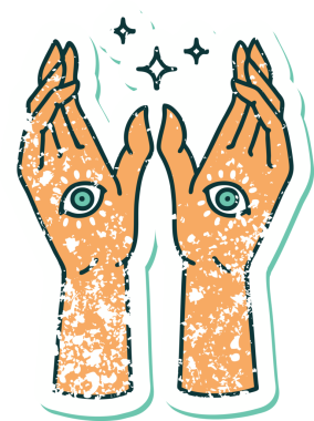 Bir insan tarafından çizilmiş gizemli ellerin sembolik dövmeli görüntüsü.