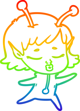 Gökkuşağı gradyan çizgisi bir insan tarafından çizilmiş uzaylı bir kızın çizimi