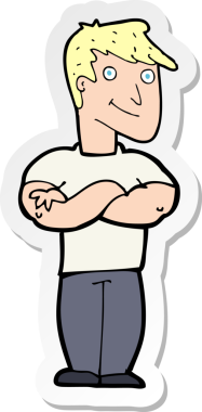 Bir insan tarafından çizilmiş kaslı bir adamın çıkartması.