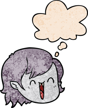 Bir insan tarafından çizilmiş grunge desenli düşünce baloncuğu olan vampir kız yüzü.