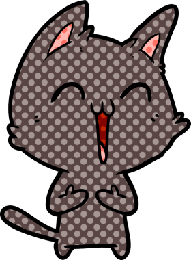 Bir insan tarafından çizilmiş mutlu çizgi film kedisi.