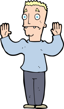 Bir insan tarafından çizilen karikatür adam teslim oluyor.