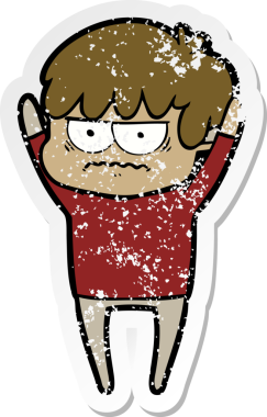 Bir insan tarafından çizilmiş kızgın bir çizgi film çocuğunun sıkıntılı çıkartması.