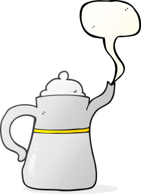 Bir insan tarafından çizilmiş serbest konuşma balonu çizgi film kahve demliği.