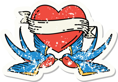 Geleneksel kırlangıç stili bir dövme ve bir insan tarafından çizilmiş bayrağı olan bir kalp.