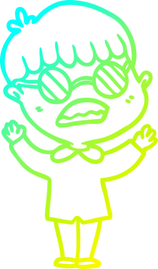 Bir insan tarafından çizilmiş gözlük takan çizgi film çocuğu çizimi.