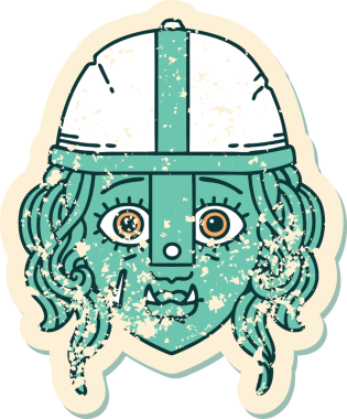 Retro Dövme Biçimli Ork savaşçı yüzü bir insan tarafından çizilmiş