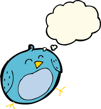 Bir insan tarafından çizilmiş düşünce baloncuklu çizgi film kuşu.