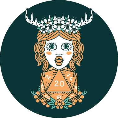 Bir insan tarafından çizilmiş 20 zarlı insan Druid ikonu.